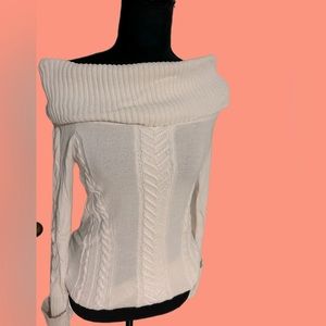 Beautiful Cream colored cable knit sweater lightly worn. Cuffed- BCBG